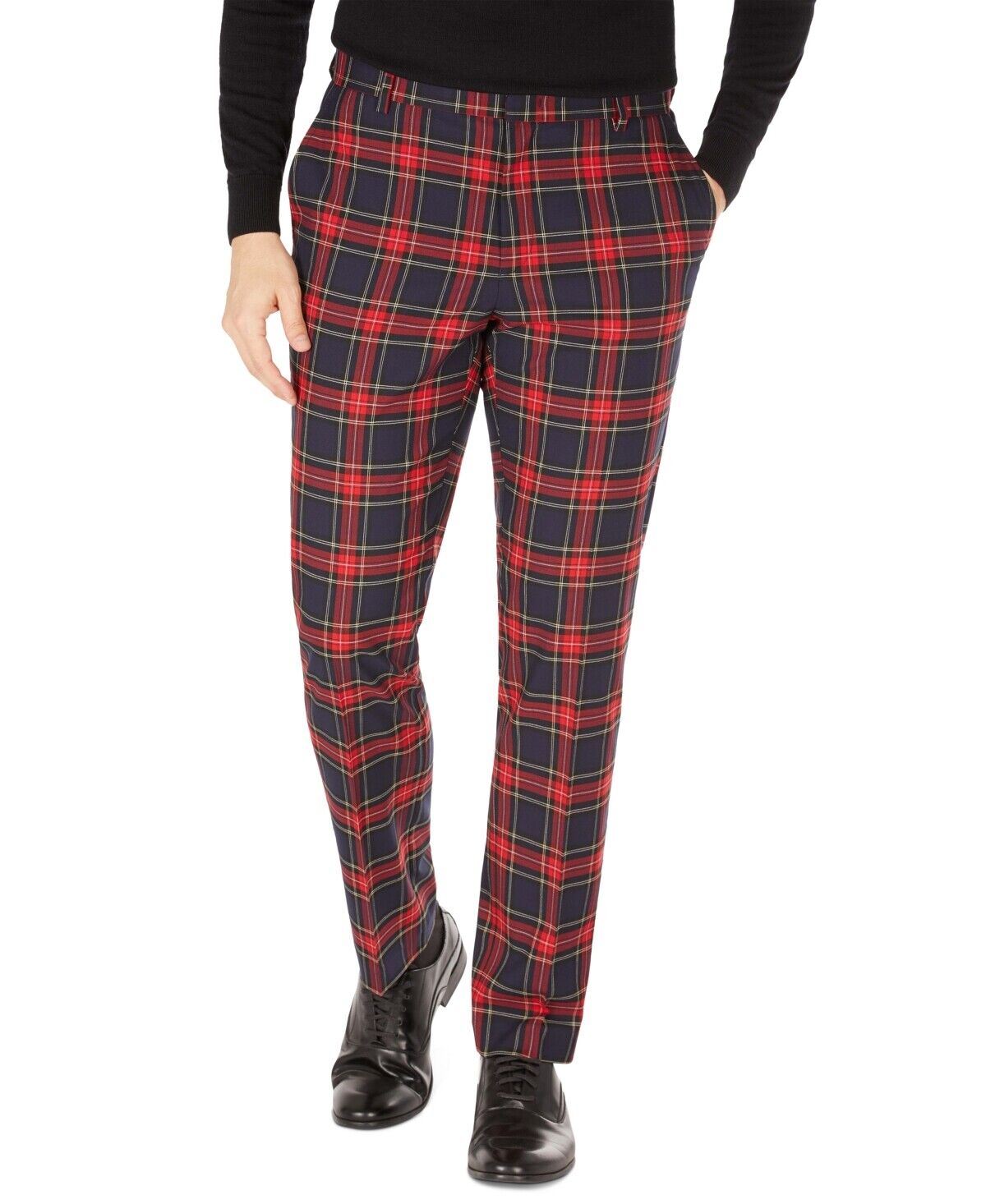 Tommy Hilfiger Men's Modern-Fit Stretch Dress Pants 34 x 30 Navy Red Plaid
